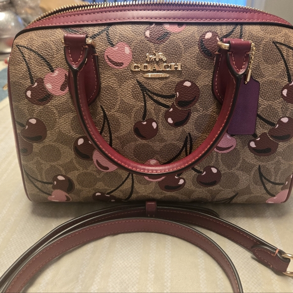 Coach Cherry Pattern Satchel - Brown and Pink - Picture 2 of 16
